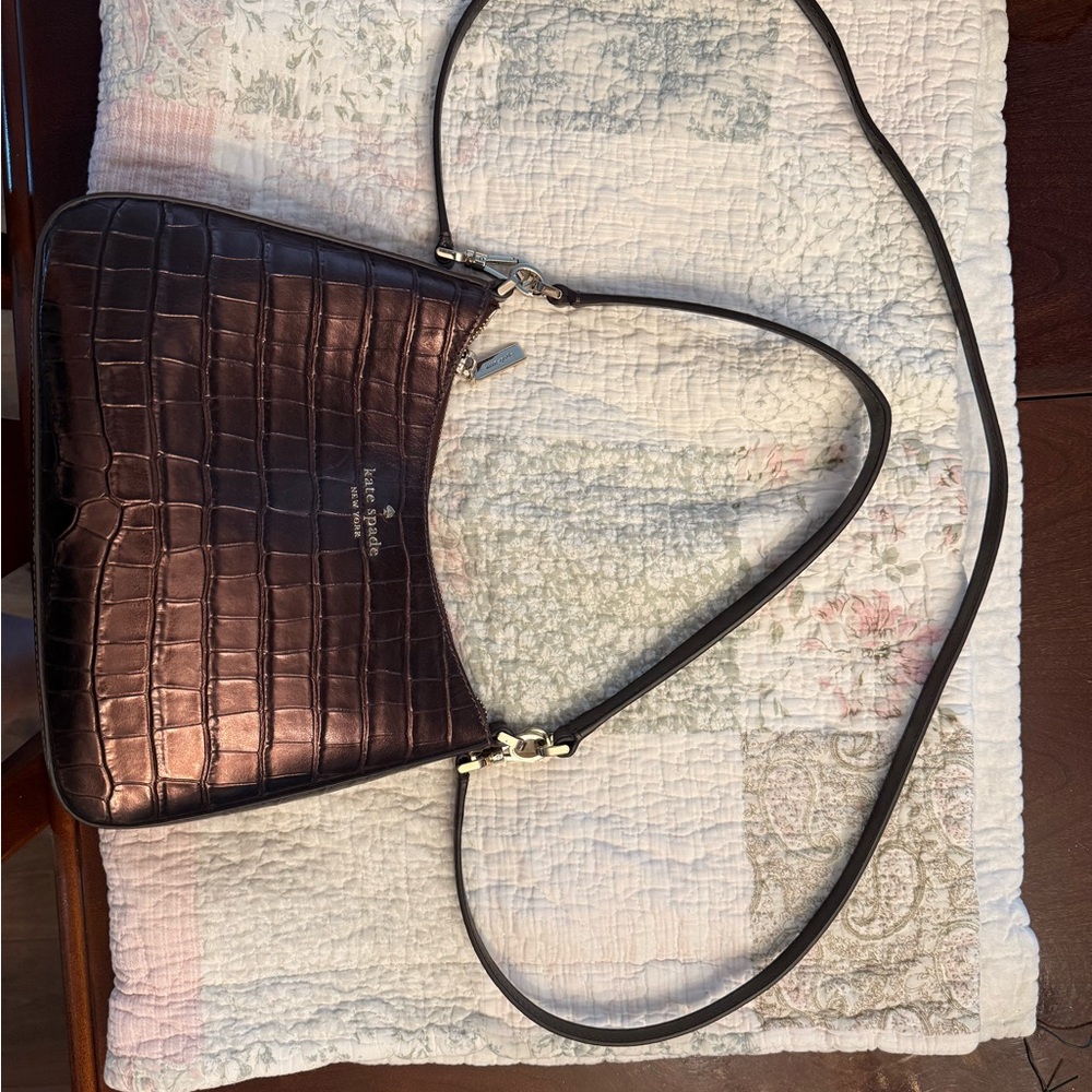 Kate Spade Shiny Brown Croc-Embossed Satchel